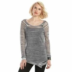 Rock & Republic Gray Space Dyed Open Knit Asymmetric Sweater Womens - Medium